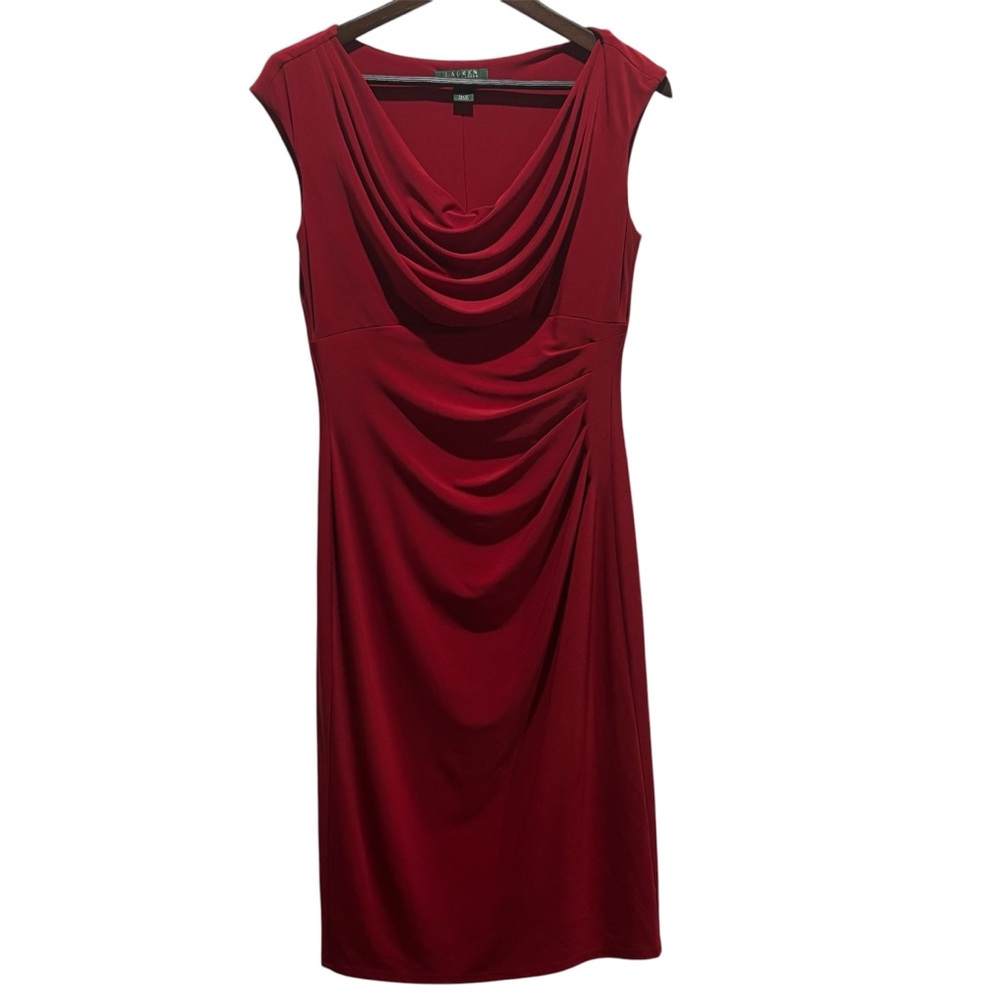 Lauren Ralph Lauren Red Draped Midi Dress